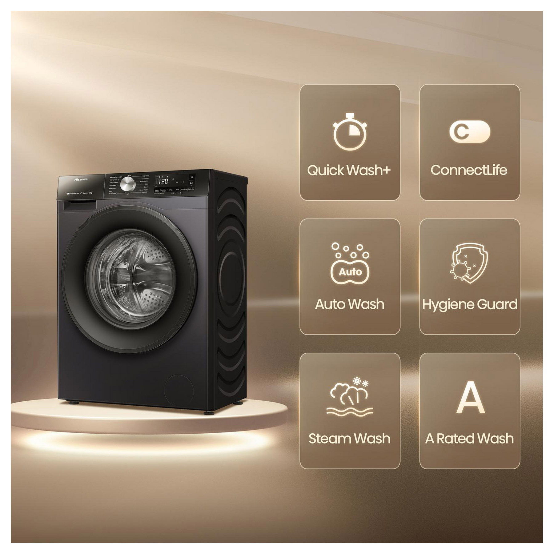 Hisense WF3S8043BB3 8kg 1400 Spin Washing Machine in Black A Rated Con, photo 3