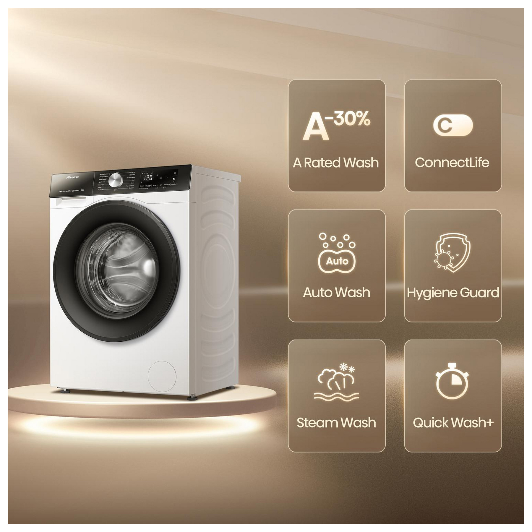 Hisense WF3S9043BW3 9kg 1400 Spin Washing Machine in White A Rated Con, photo 3