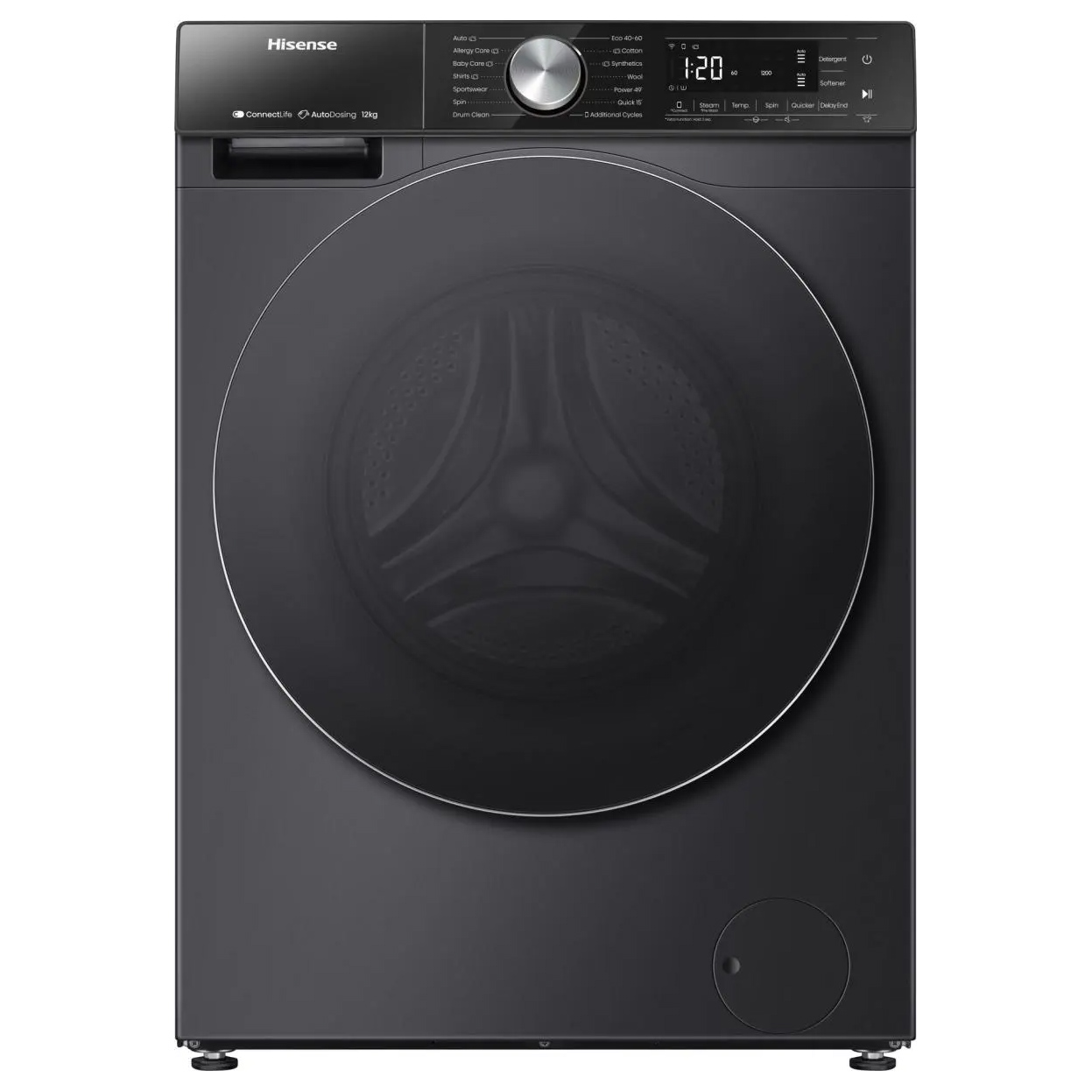 Hisense WF5S1245BB 12kg 1400 Spin Washing Machine in Black A Rated Con