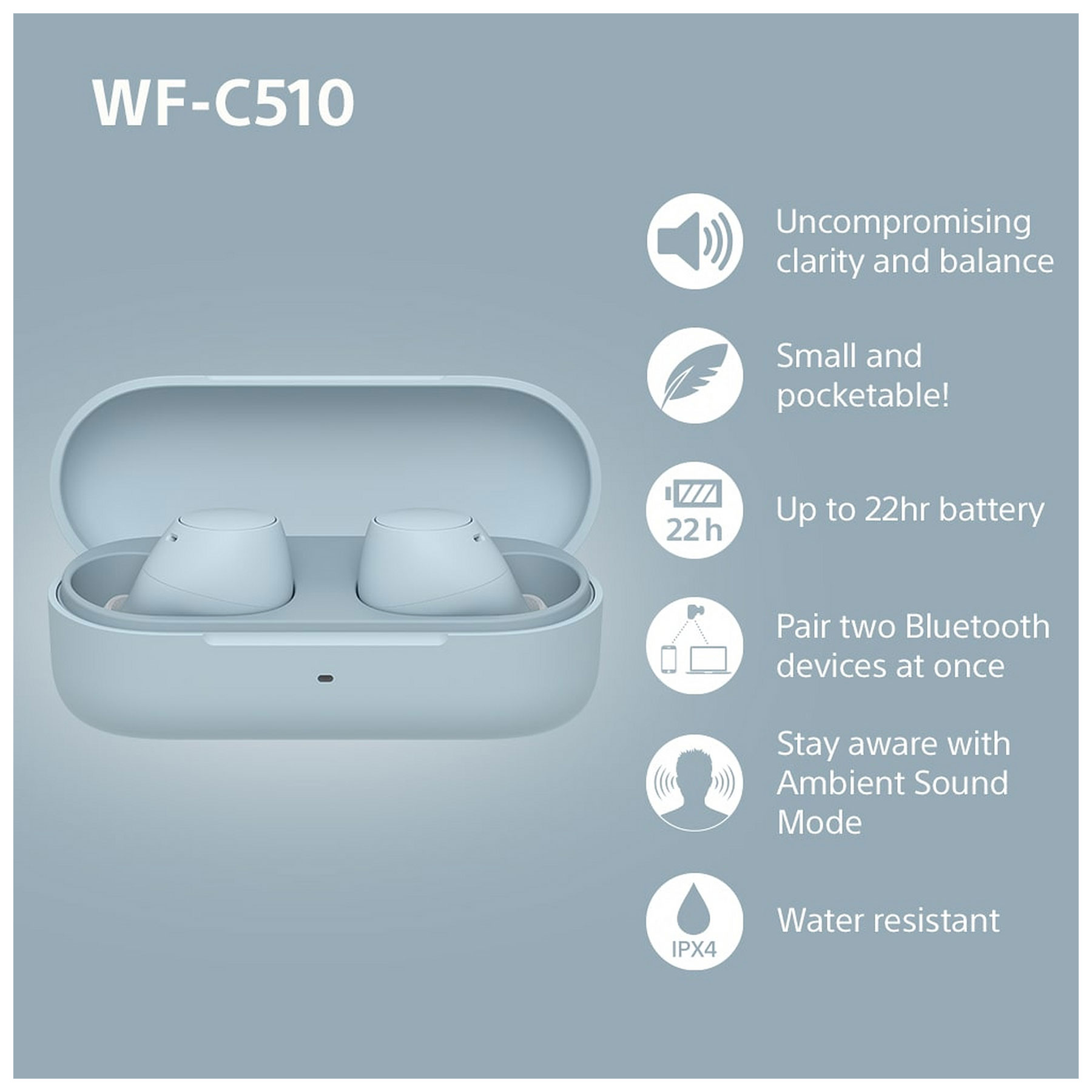 Sony WFC510LCE7 In Ear True Wireless Earbud Headphones in Blue, photo 4