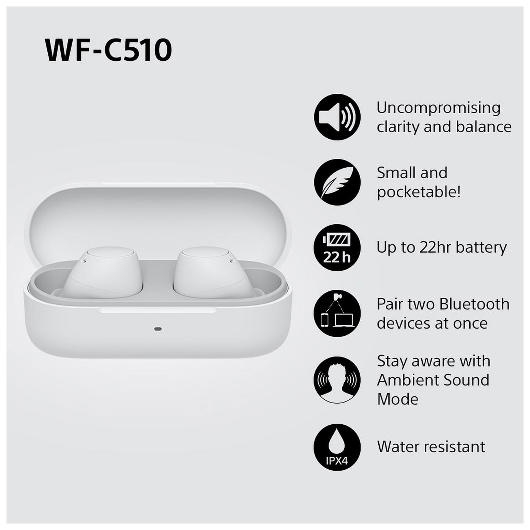 Sony WFC510WCE7 In Ear True Wireless Earbud Headphones in White, photo 4