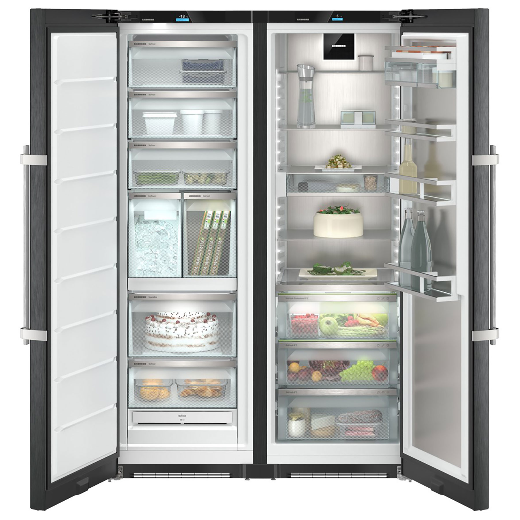 Liebherr XRFBS5295 665L No Frost Freestanding Side by Side Fridge Freezer with Ice Maker in Black Steel, photo 2