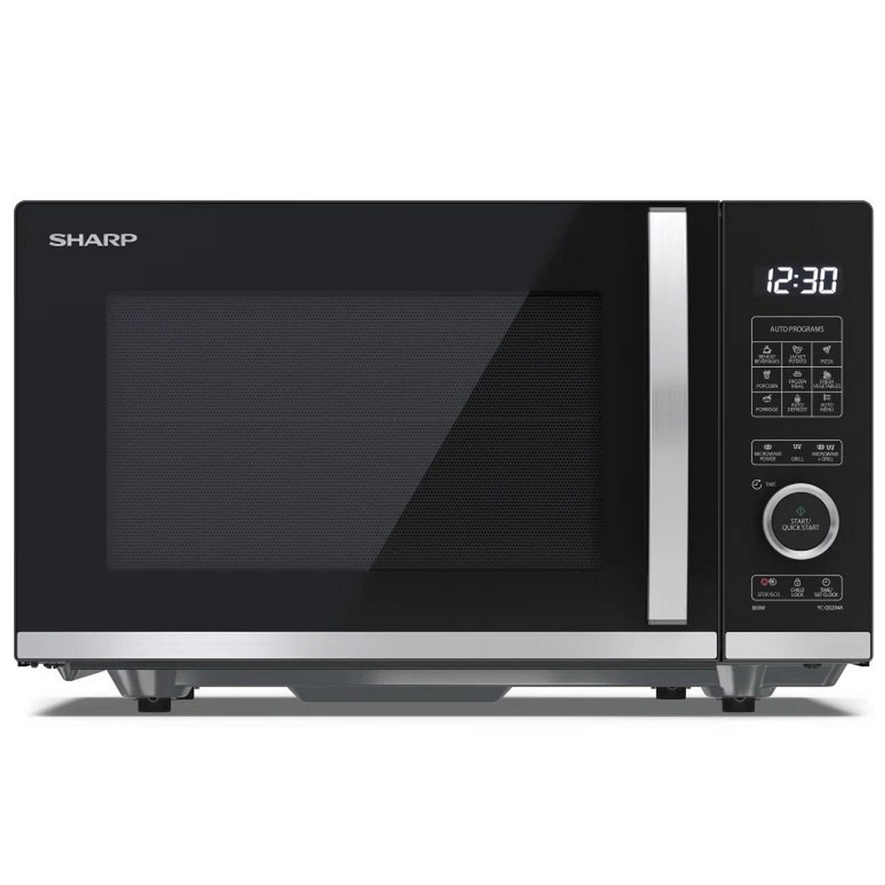 Sharp YC QG204AU B Flatbed Microwave Oven With Grill in Black 20L 800W