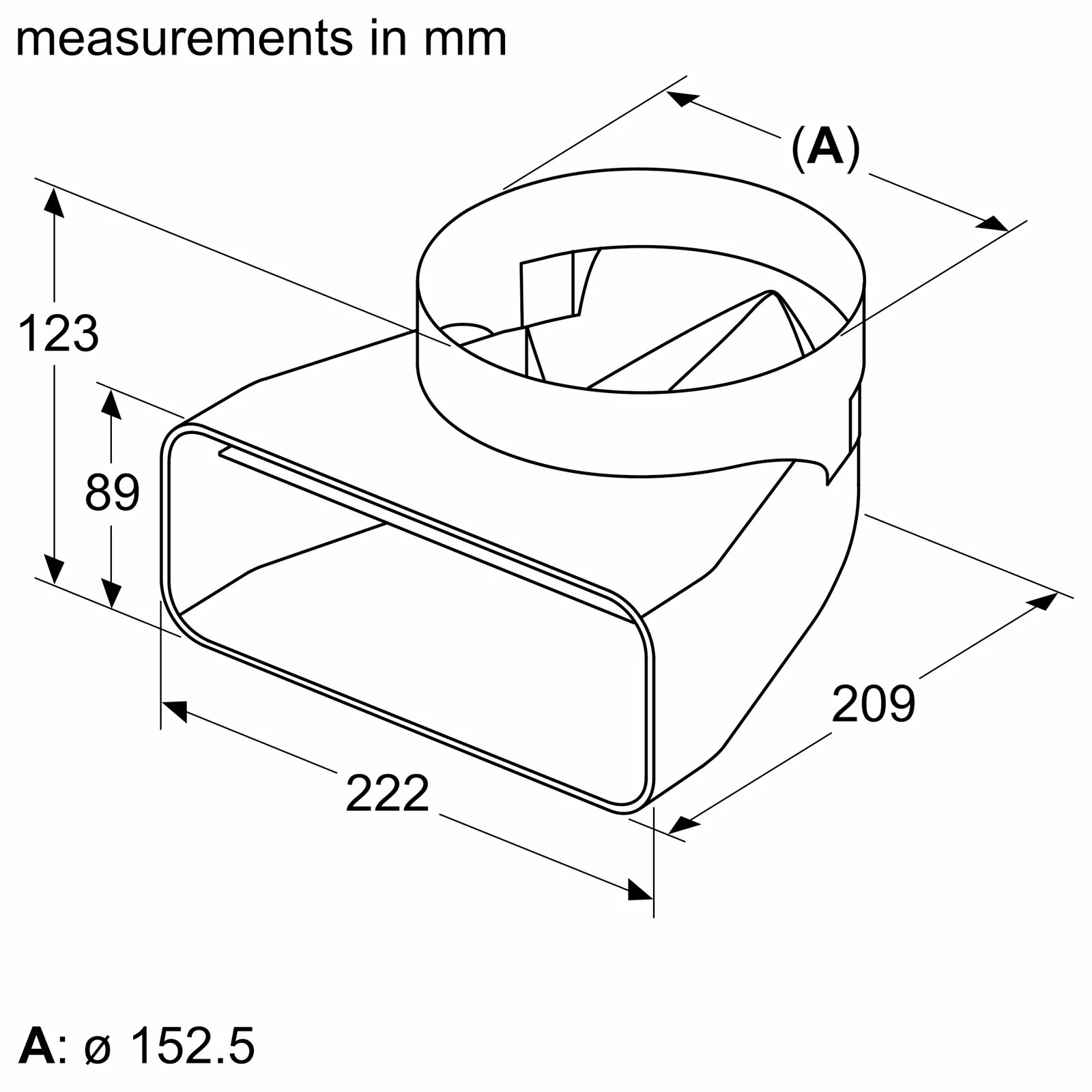 Neff Z861SI1 90 Deg Flat Ducting to a 150mm Round Ducting Outlet