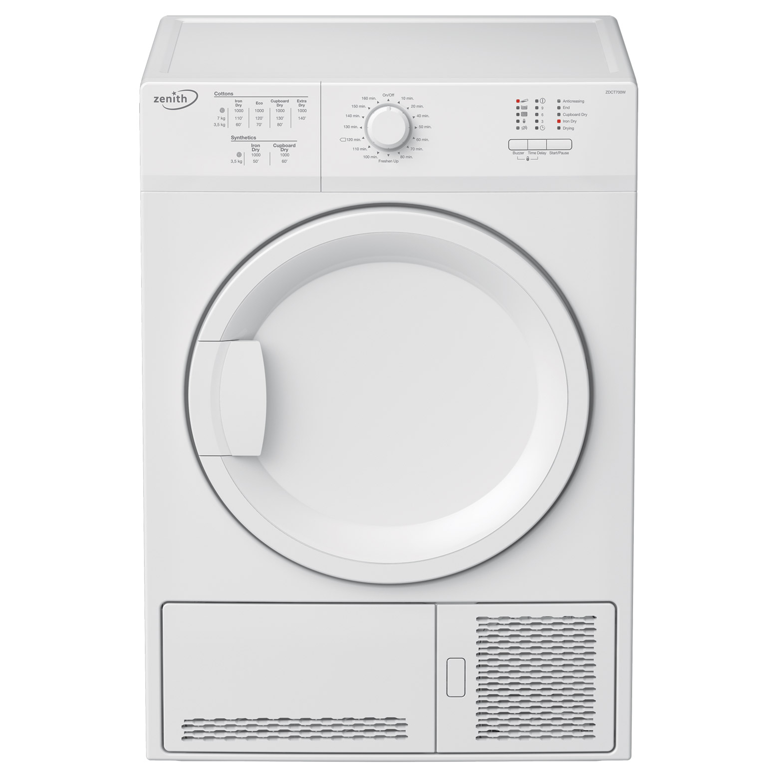 Image of Zenith ZDCT700W 7Kg Condensor Dryer White B Rated Reverse Delay Start