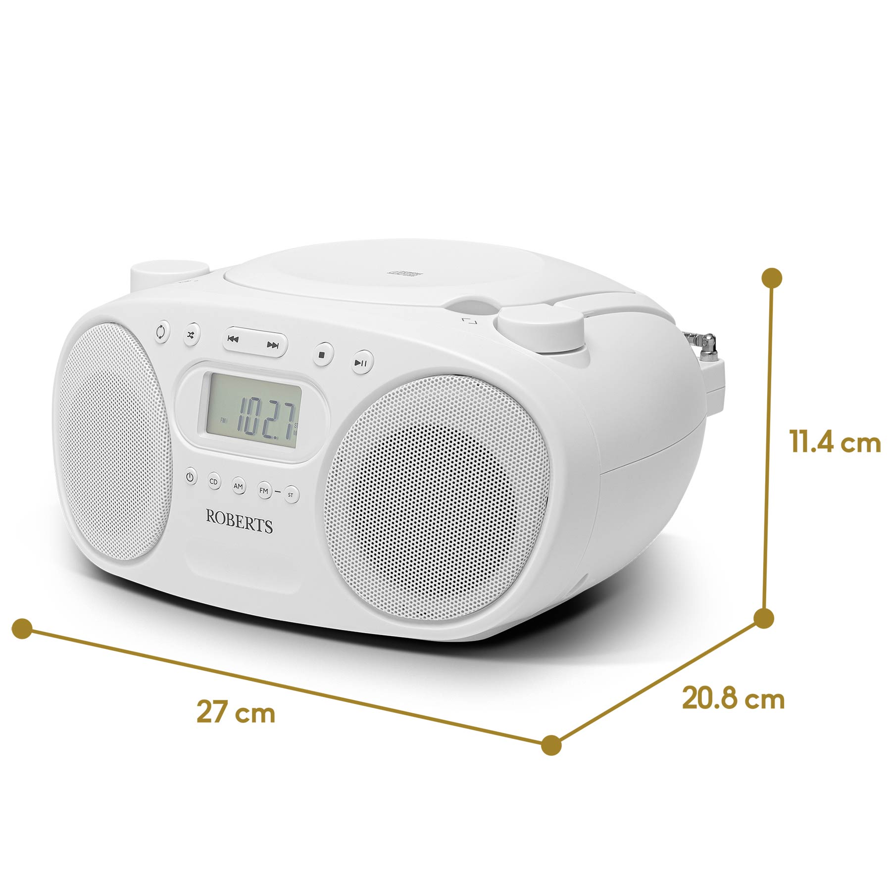 Roberts ZOOMBOXFMW Zoombox FM AM Boombox with CD Player in White, photo 5